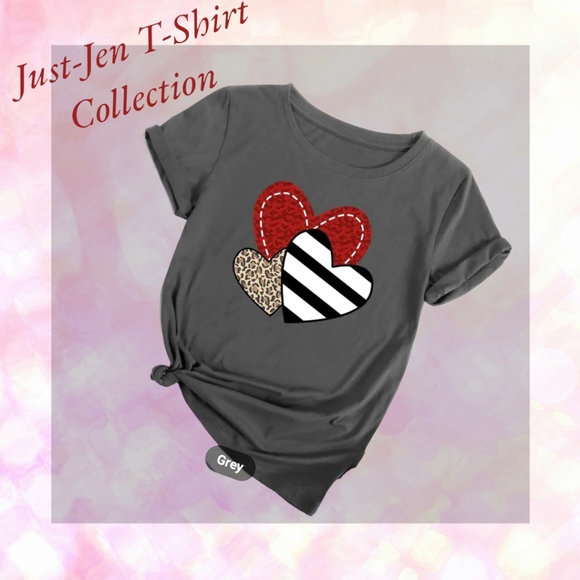 Casual Grey Fashion Heart Design Pattern Graphic Print T- Shirt Top. NWT Sz. XXL - Picture 3 of 11